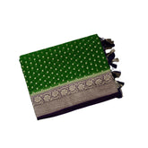 Leaf Green Banaras Georgette Saree with purple silver Zari Border - MIRASILKS Leaf Green Banaras Georgette Saree with purple silver Zari Border